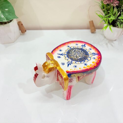 Handcrafted Emboss Painted Wooden Elephant Stool