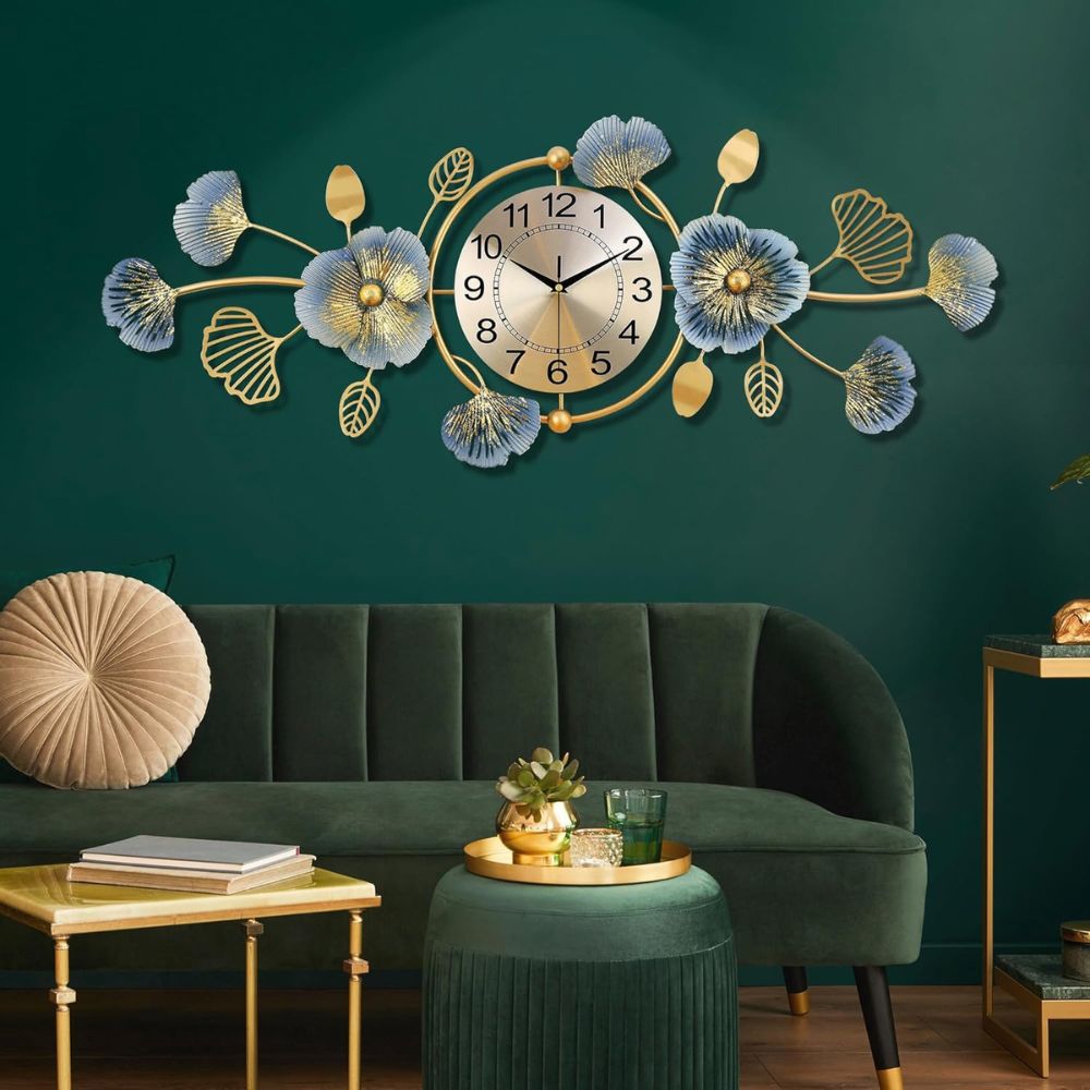 Metal Multicolor Leaf Wall Clock