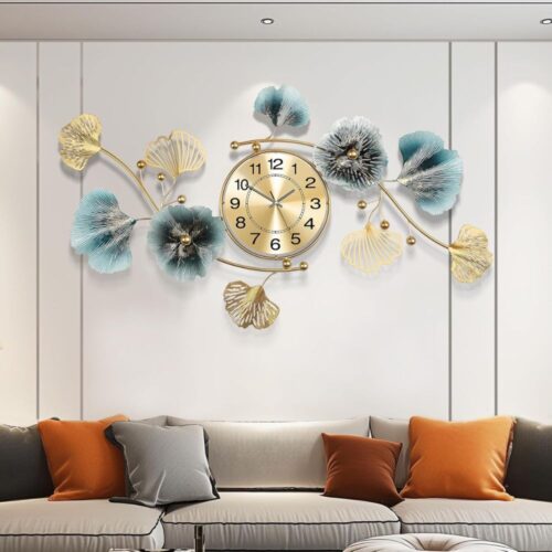 Metal Multicolor Leaf Wall Clock