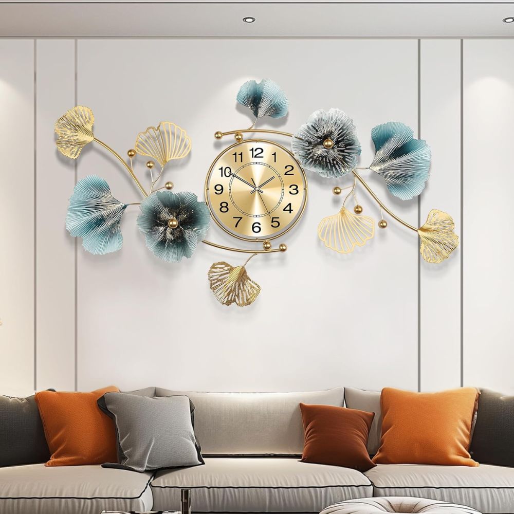 Large Metal Multicolor Leaf Wall Clock