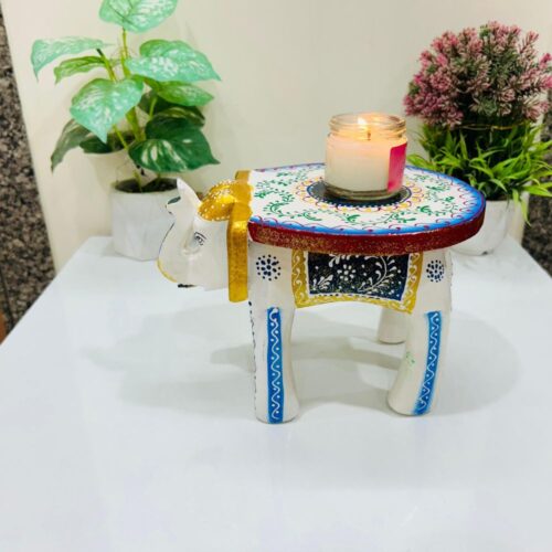 Wooden Handpainted Multicolor Elephant Stool
