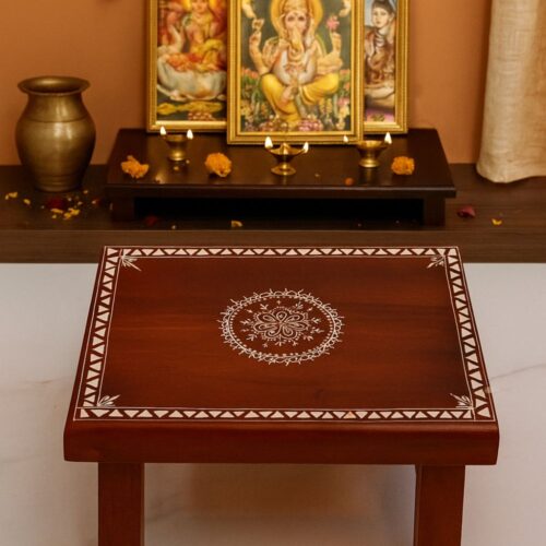 Handcrafted Wooden Chowki Table for Pooja