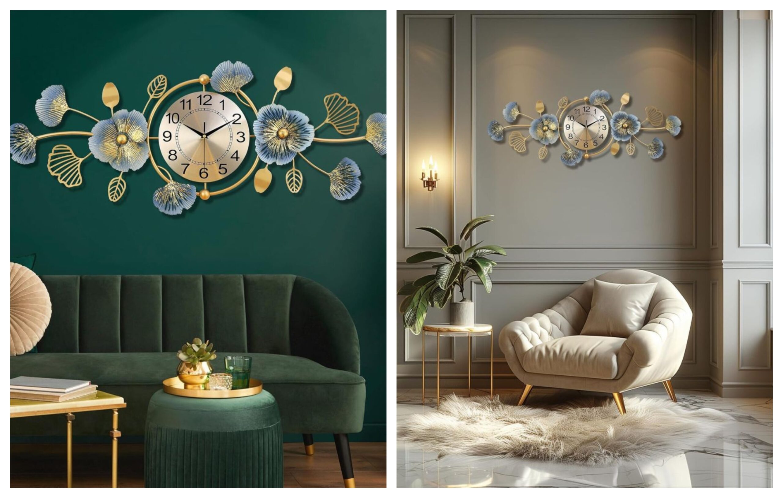 Metal Multicolo Leaf Wall Clock