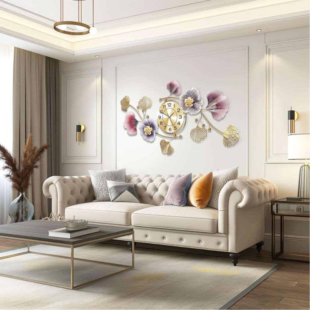 Iron Multicolor Leaf Wall Clock