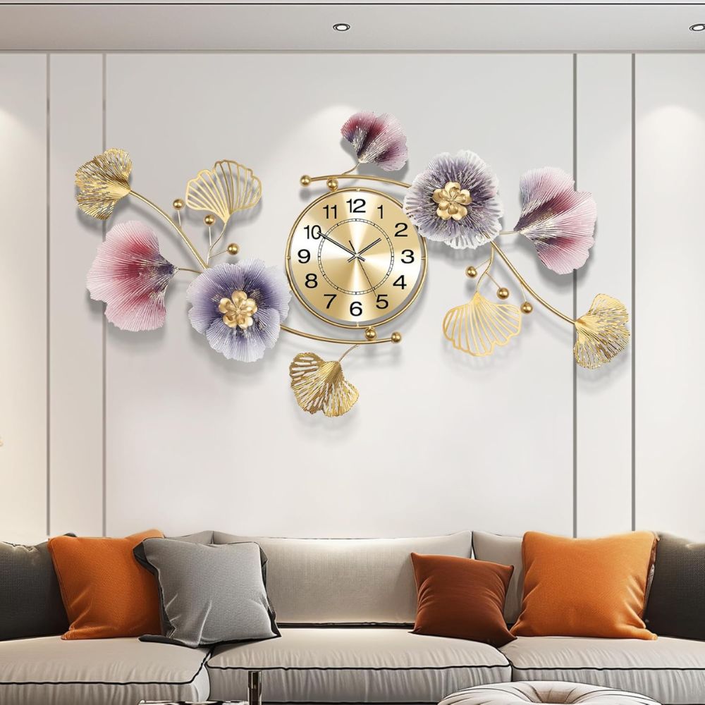 Metal Multicolor Leaf Wall Clock