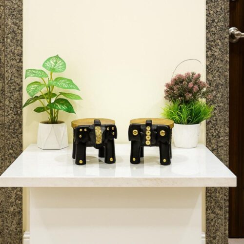 Handcrafted Emboss Painted Wooden Elephant Stool