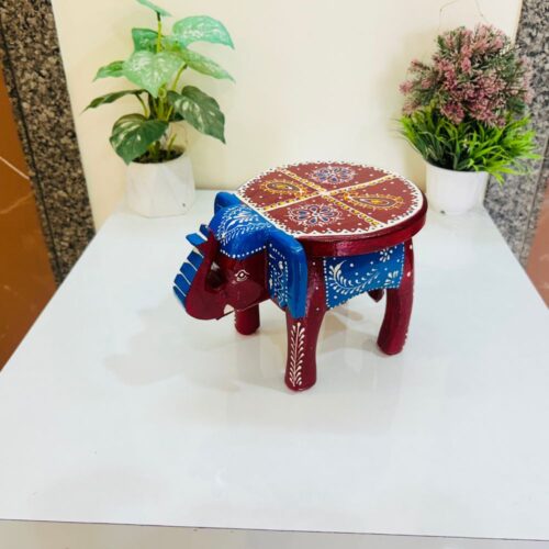 Hand Painted Wooden Elephant Stool