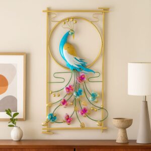 Metal Peacock Wall Art Multicolor Wall Hanging Frame For Home Decor (Size 22x42 inch)