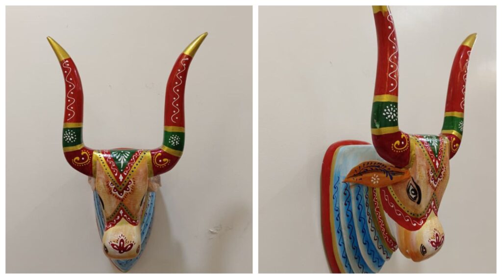 Handpainted Wooden Multicolor Big Cow Head
