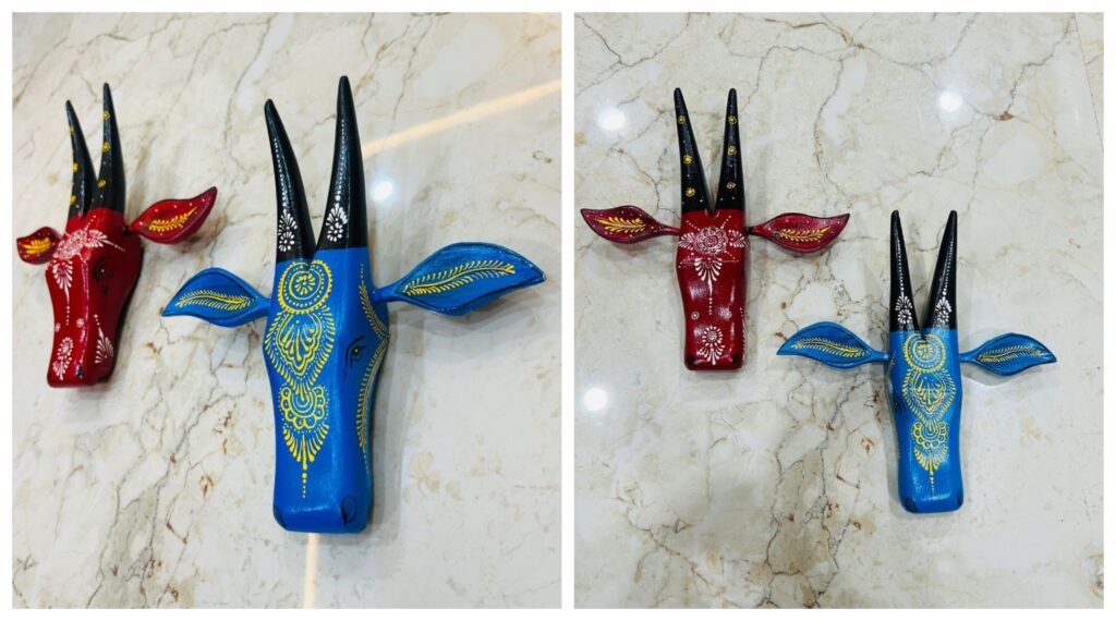 Wooden Nandi Cow Head Wall Art Set of 2
