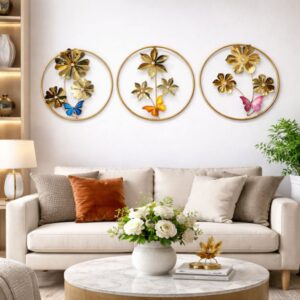 Metal Multicolor Wall Round Flower Leaf Frame Wall Art Decor