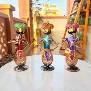 Rajasthani Metal Musician Sardar Showpiece Set For Table Decor