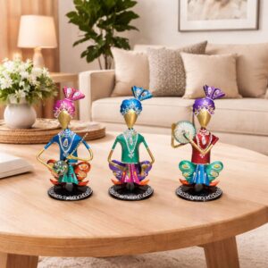 Rajasthani Metal Musician Sardar Showpiece Set For Table Decor